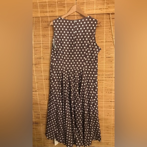Cute Rockabilly Style Dress with Pleats Brown and White Polka Dot Size 16 - Picture 8 of 12